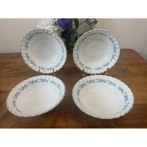 Vintage Johnson Bros Snowhite Regency Ribbed Soup Bowls Set of Four MCM Dining